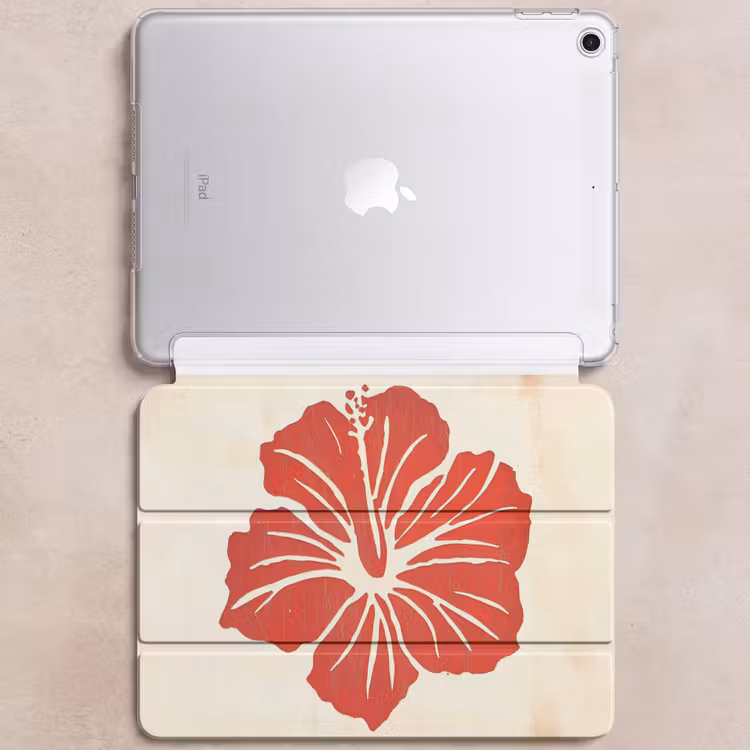 iPad hoes - Rode hibiscusbloem - Textuur achtergrond - Beige — 6
