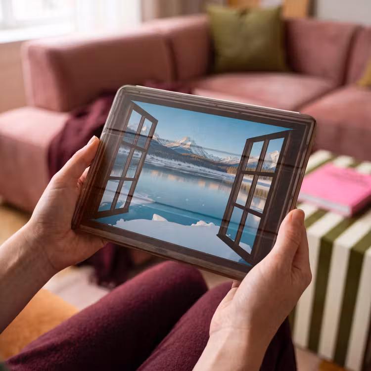 iPad hoes - Doorkijk - Winterlandschap - Meer - Bergen - Uitzicht — 3
