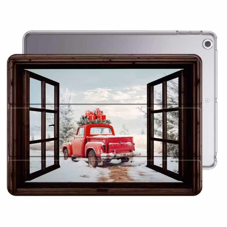 iPad hoes - Doorkijk - Auto - Rood - Cadeaus - Winterlandschap - Kerst — 1