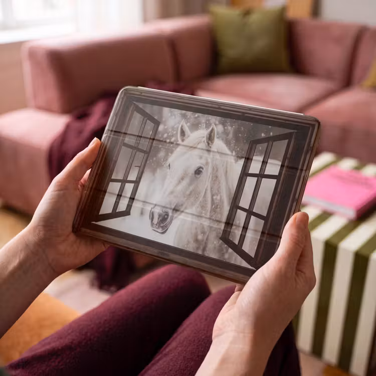iPad hoes - Doorkijk - Paard - Wit - Winterlandschap - Sneeuw — 3