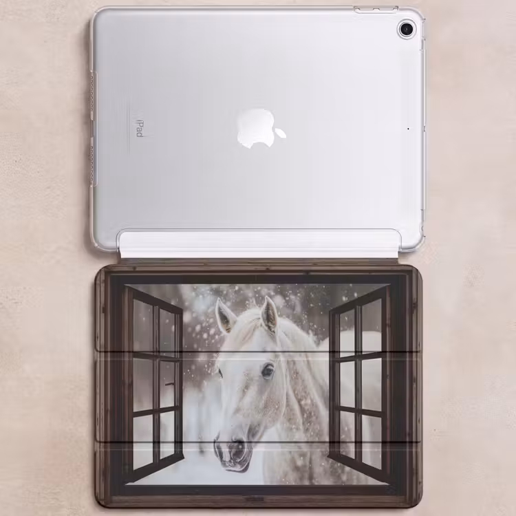 iPad hoes - Doorkijk - Paard - Wit - Winterlandschap - Sneeuw — 6
