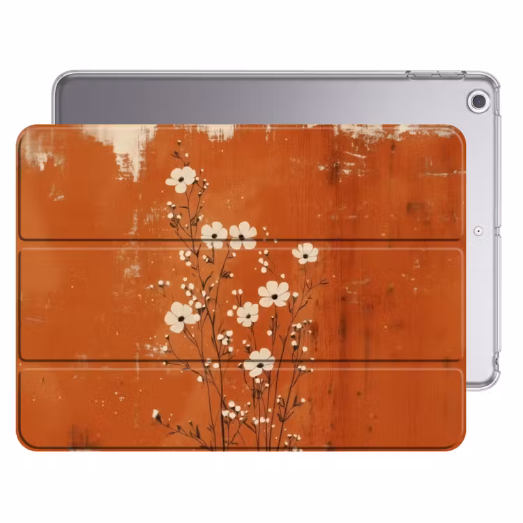 iPad hoes - Bloemen - Wit - Subtiel - Roestkleur — 1