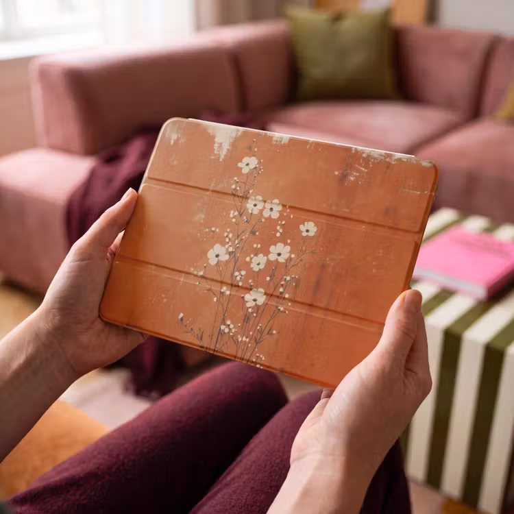 iPad hoes - Bloemen - Wit - Subtiel - Roestkleur — 3