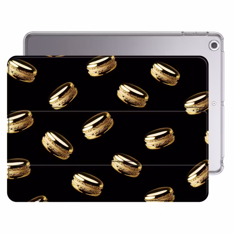 iPad hoes - Macarons - Patroon - Goud - Zwart — 1