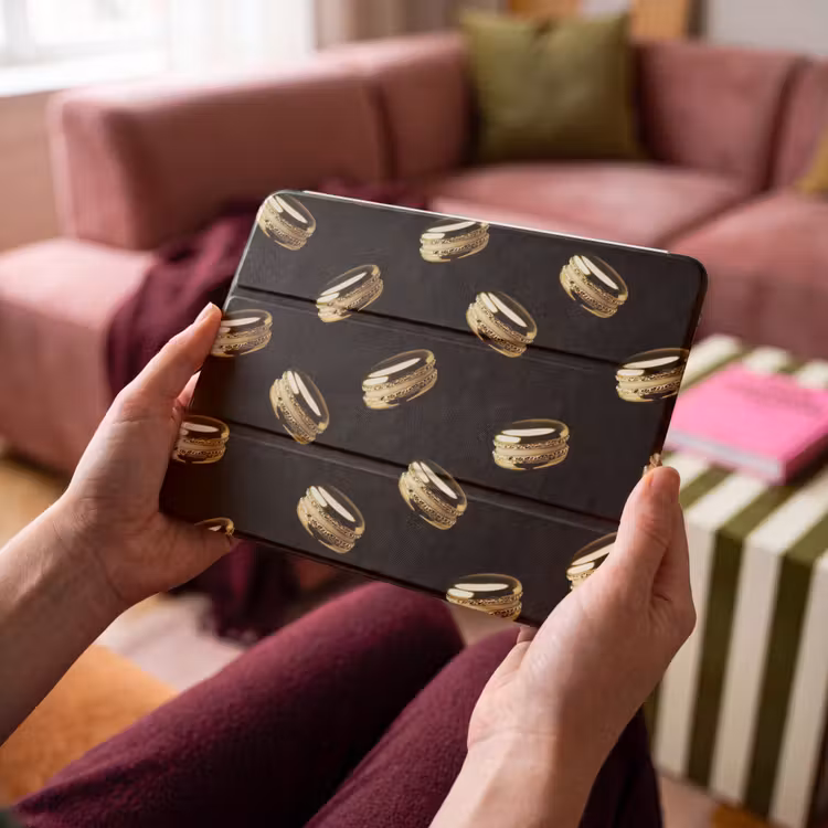 iPad hoes - Macarons - Patroon - Goud - Zwart — 3