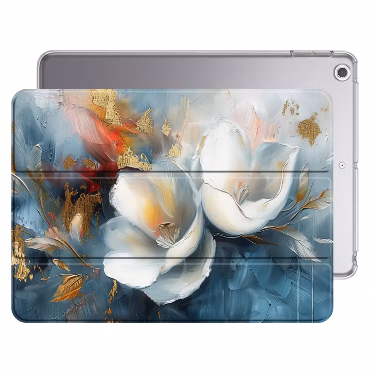 iPad hoes - Bloemen - Wit - Goud - Kunst - Abstract — 1