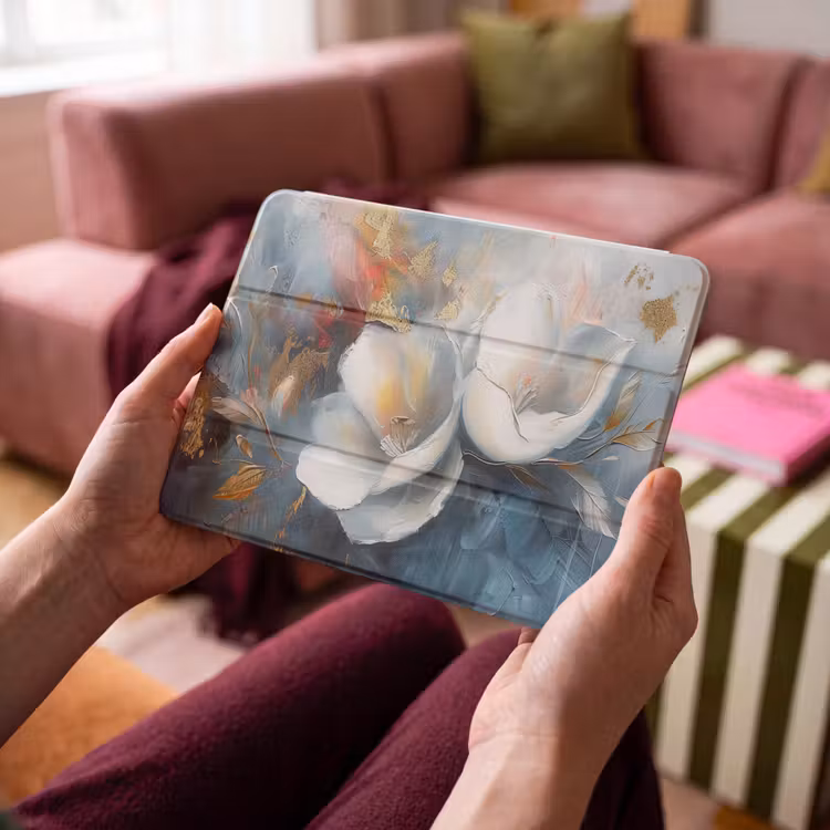 iPad hoes - Bloemen - Wit - Goud - Kunst - Abstract — 3