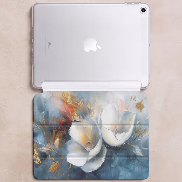 iPad hoes - Bloemen - Wit - Goud - Kunst - Abstract — 6