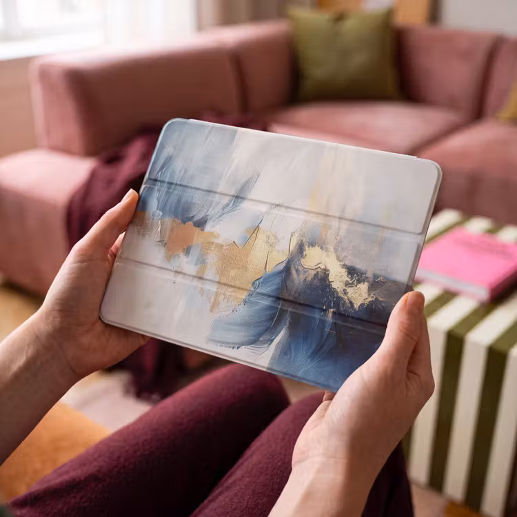 iPad hoes - Goud - Blauw - Verf - Kunst - Modern — 3