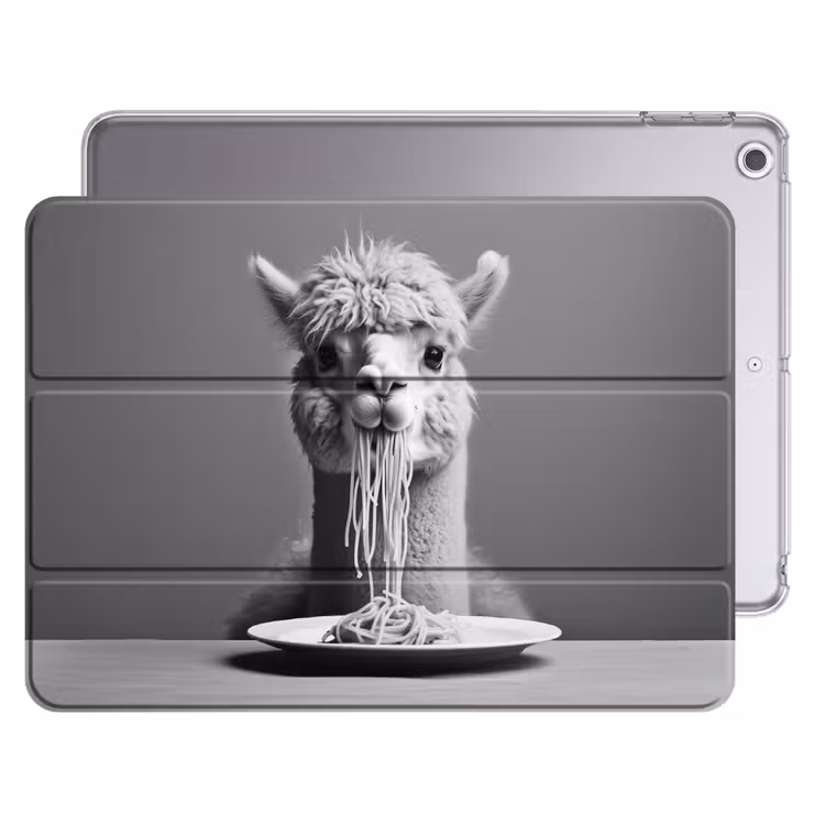 iPad hoes - Alpaca - Pasta - Zwart - Wit - Grappig - Dieren — 1