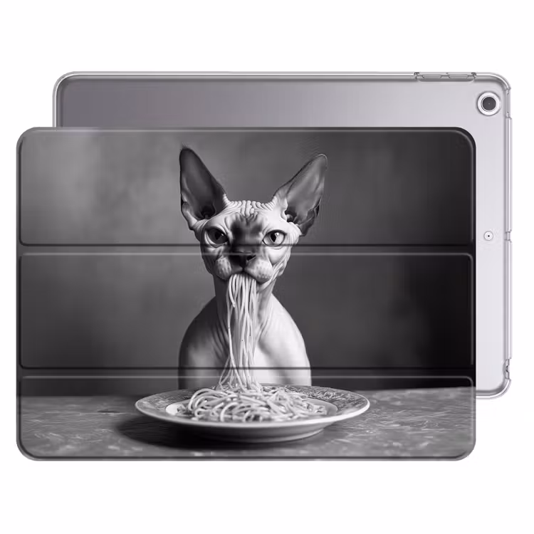 iPad hoes - Sphynx - Kat - Dieren - Humor - Spaghetti - Zwart Wit — 1
