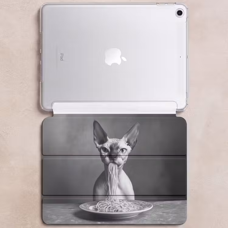 iPad hoes - Sphynx - Kat - Dieren - Humor - Spaghetti - Zwart Wit — 6