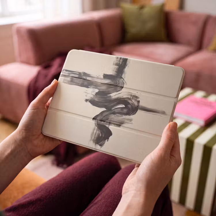 iPad hoes - Golven - Penseelstreken - Beige - Minimalistisch — 3