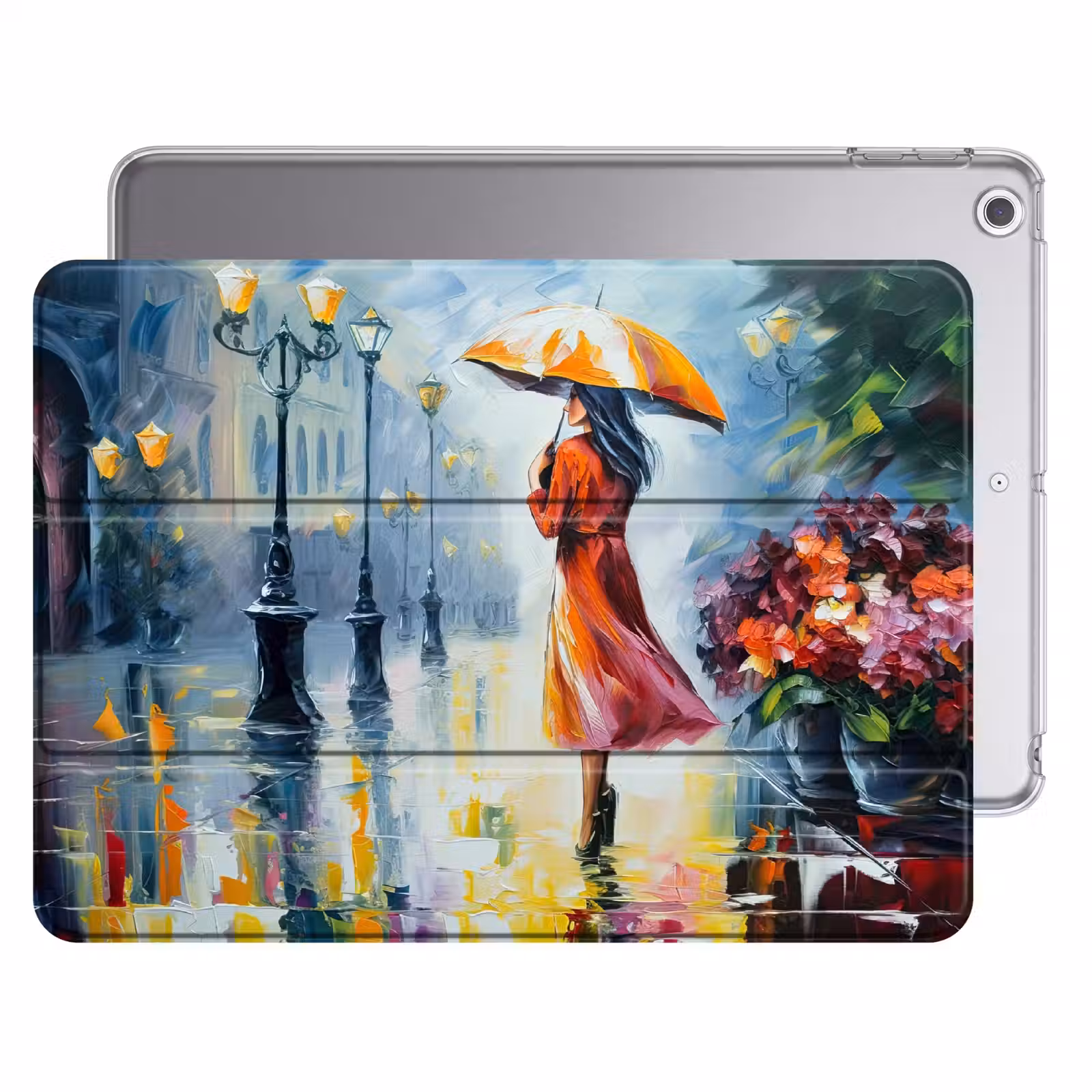 iPad hoes - Olieverf - Paraplu - Vrouw - Straat - Kunst — 1