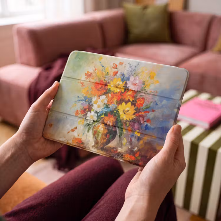 iPad hoes - Bloemen - Kleurrijk - Olieverf - Bloempot — 3
