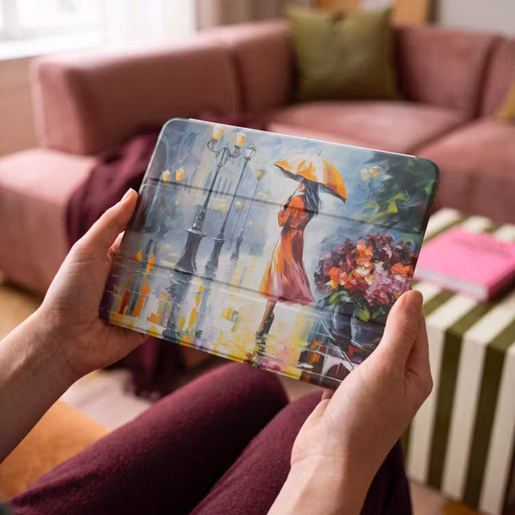 iPad hoes - Olieverf - Paraplu - Vrouw - Straat - Kunst — 3