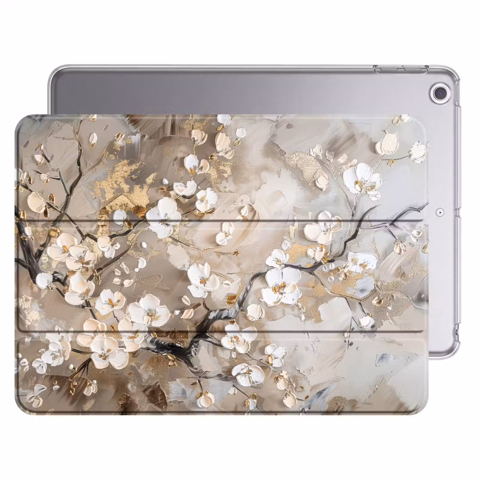 iPad hoes - Bloemen - Wit - Goud - Beige - Luxe — 1