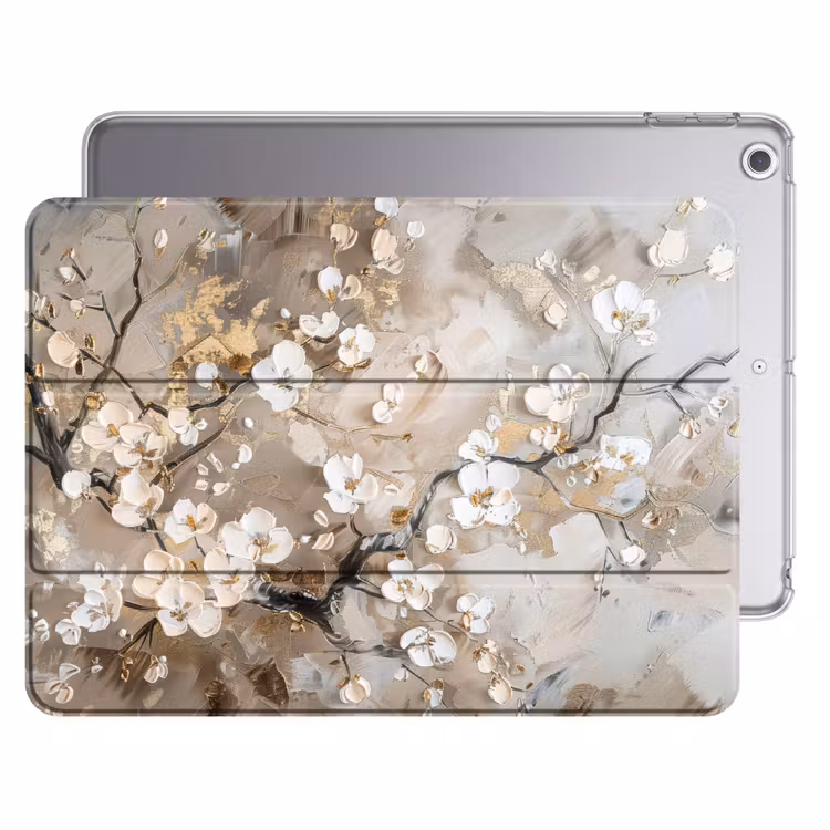 iPad hoes - Bloemen - Wit - Goud - Beige - Luxe — 1