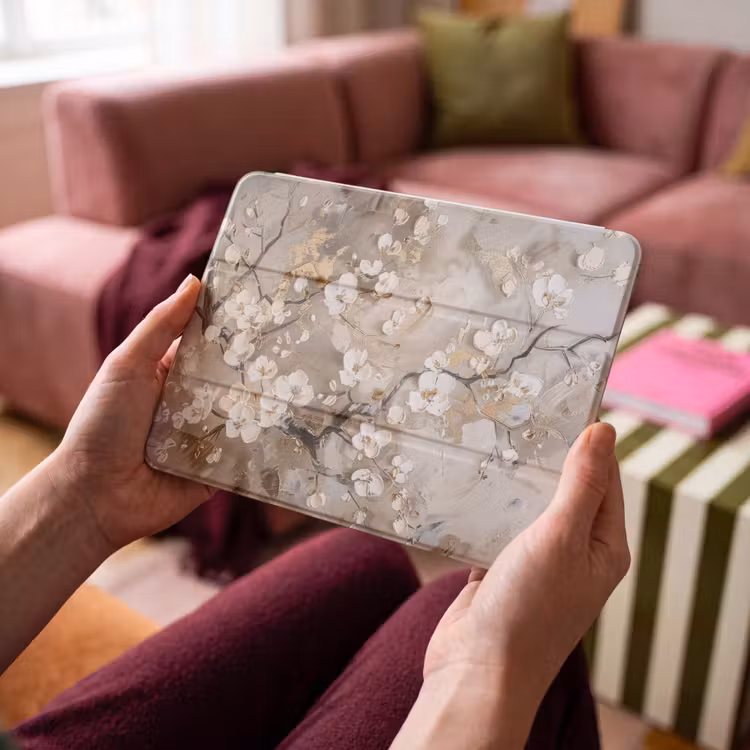 iPad hoes - Bloemen - Wit - Goud - Beige - Luxe — 3
