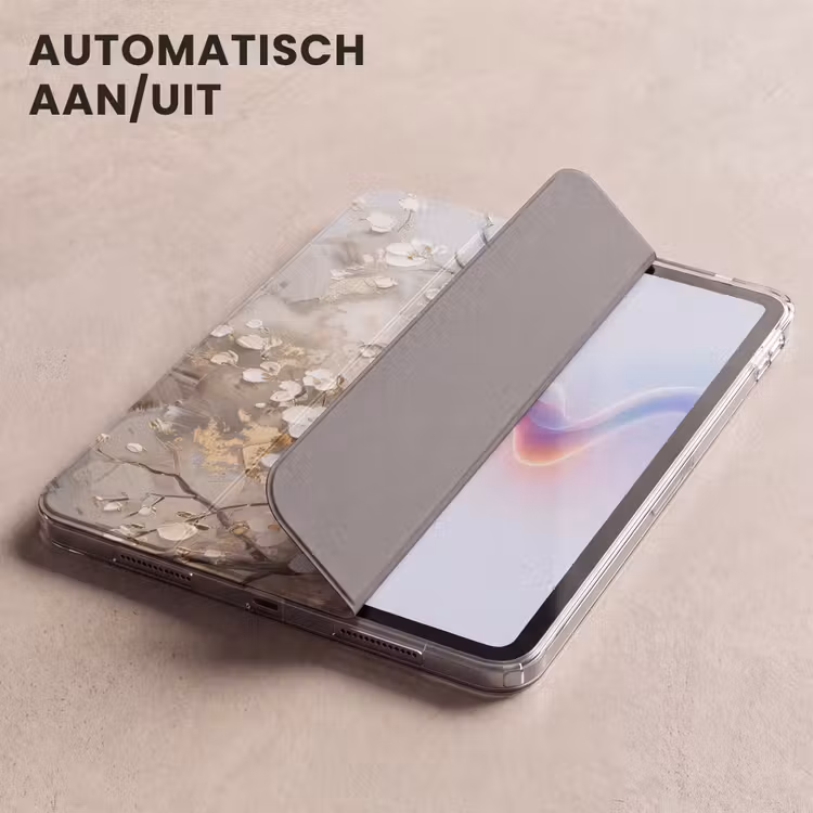 iPad hoes - Bloemen - Wit - Goud - Beige - Luxe — 4