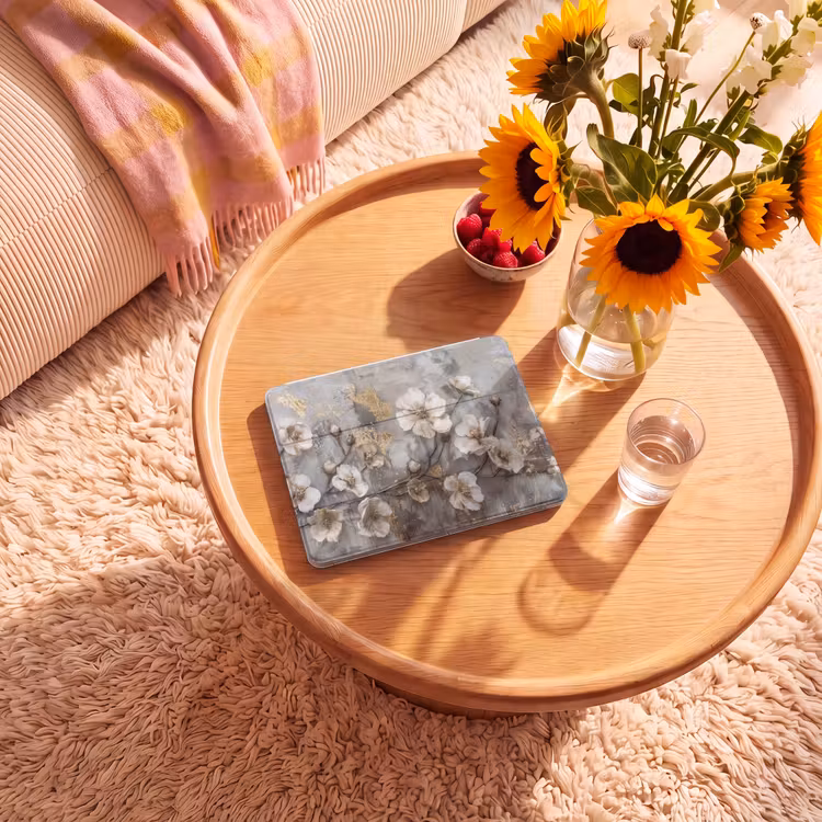 iPad hoes - Bloemen - Wit - Grijs - Goud - Luxe — 2