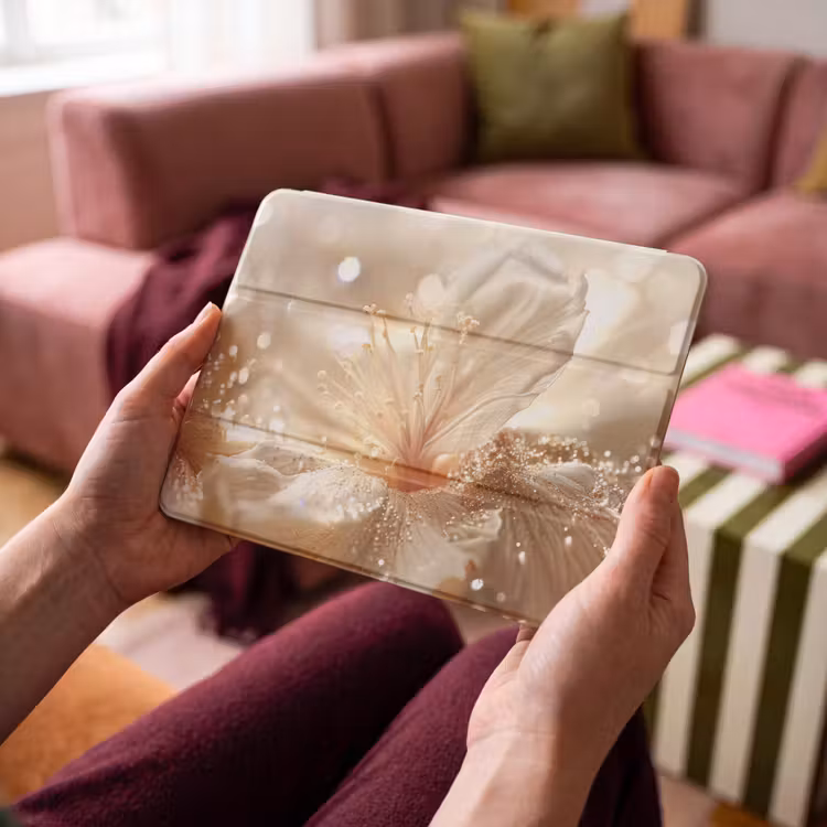 iPad hoes - Bloem - Wit - Glitter - Goud - Modern — 3