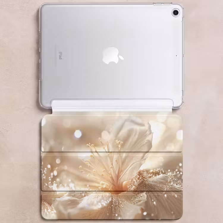 iPad hoes - Bloem - Wit - Glitter - Goud - Modern — 6