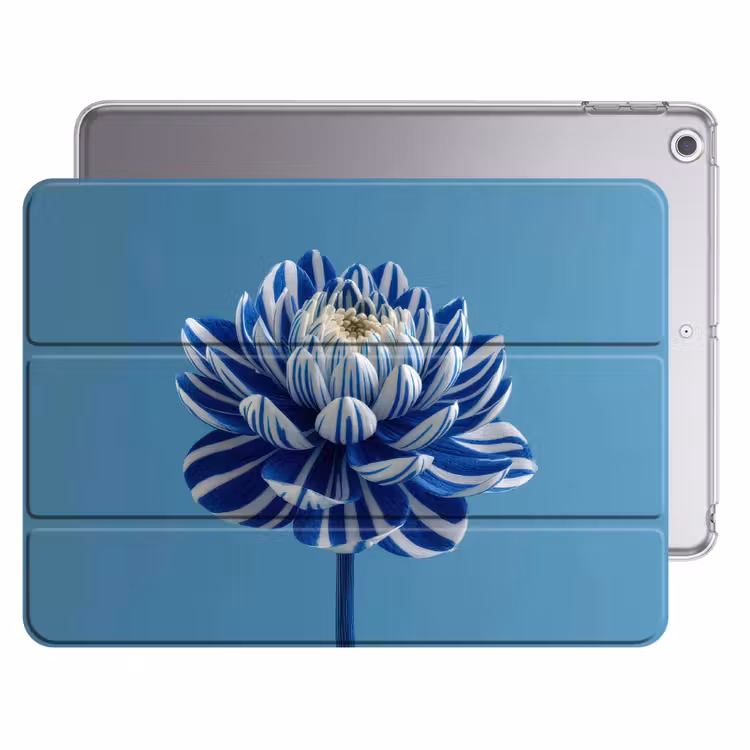 iPad hoes - Bloem - Blauw - Bloemblaadjes - Streepjes — 1