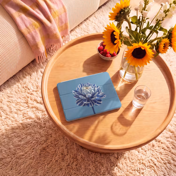 iPad hoes - Bloem - Blauw - Bloemblaadjes - Streepjes — 2