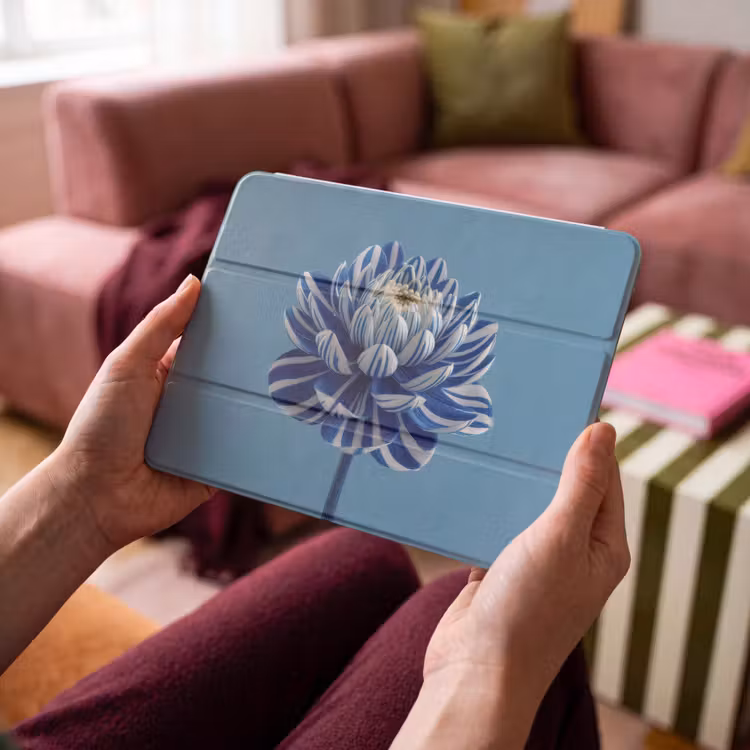 iPad hoes - Bloem - Blauw - Bloemblaadjes - Streepjes — 3