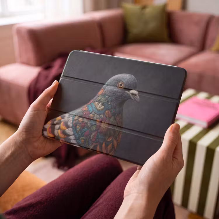 iPad hoes - Duif - Bloemen - Zwart — 3