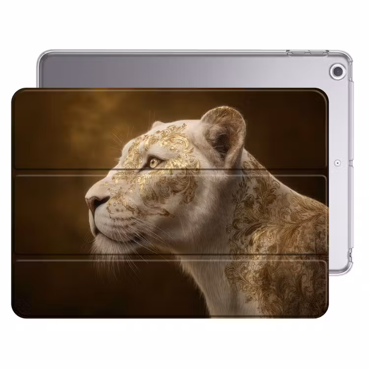 iPad hoes - Leeuwin - Bloemen - Wit - Goud — 1