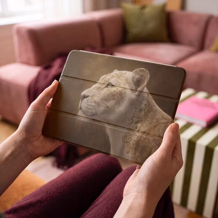 iPad hoes - Leeuwin - Bloemen - Wit - Goud — 3