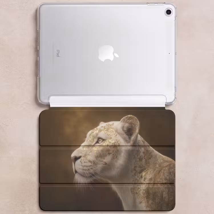 iPad hoes - Leeuwin - Bloemen - Wit - Goud — 6