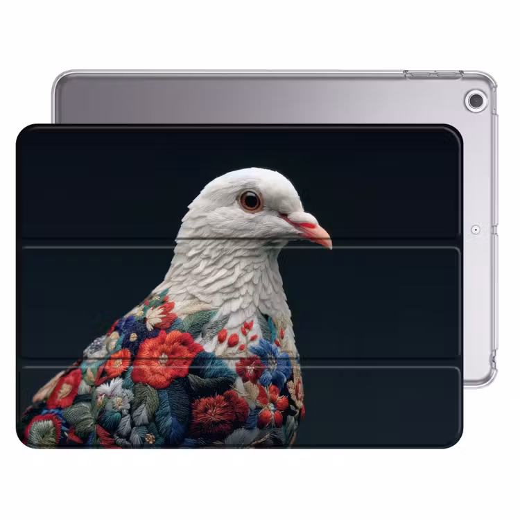 iPad hoes - Duif - Bloemen - Wit - Zwart — 1