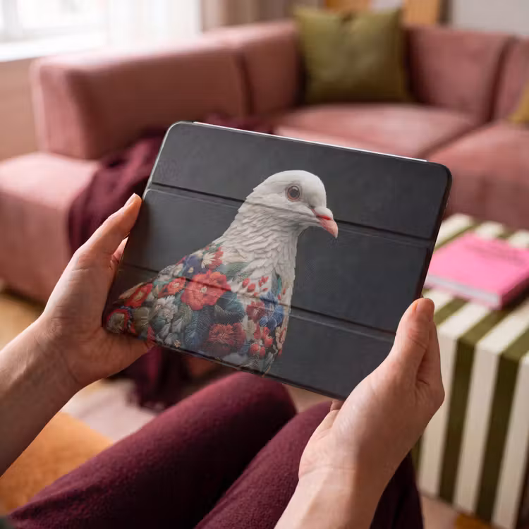 iPad hoes - Duif - Bloemen - Wit - Zwart — 3