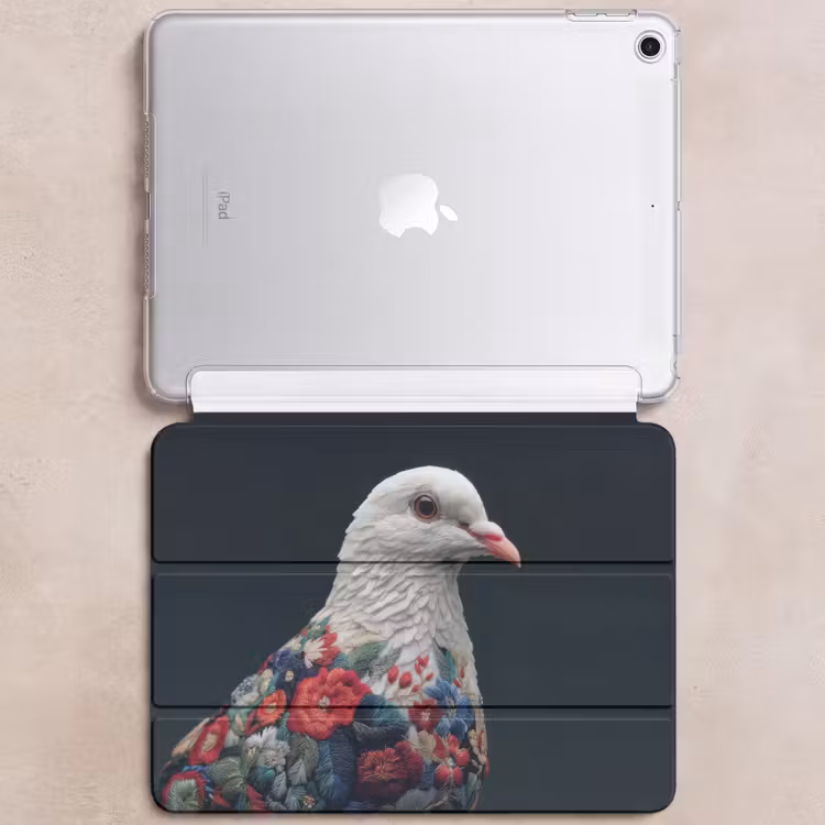 iPad hoes - Duif - Bloemen - Wit - Zwart — 6
