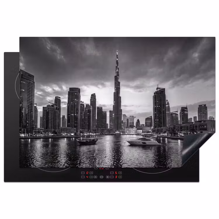 Inductie beschermer - Stad - Skyline - Architectuur - Avond - Zwart-wit — 1