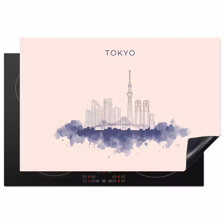 Inductie beschermer - Tokyo - Skyline - Stad - Abstract - Blauw — 1