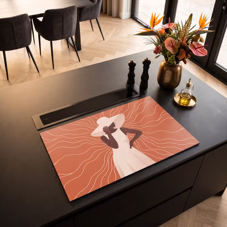 Inductie beschermer - Vrouw - Hoed - Portret - Modern - Beige — 3