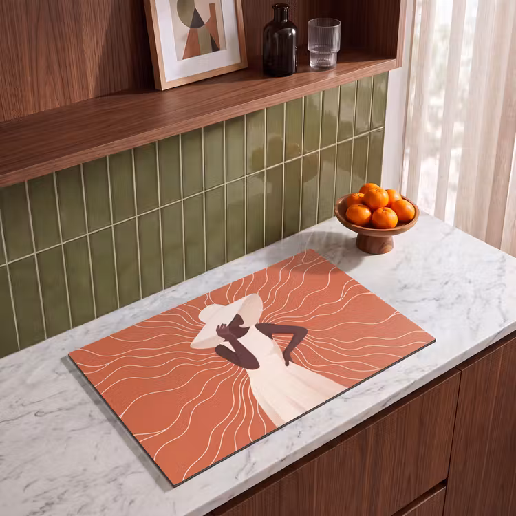 Inductie beschermer - Vrouw - Hoed - Portret - Modern - Beige — 4