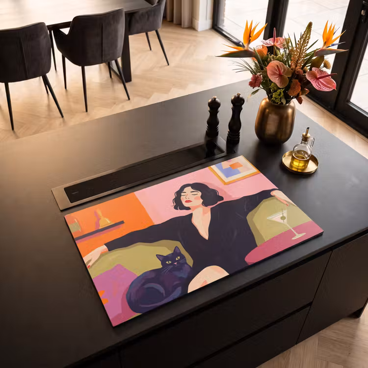 Inductie beschermer - Vrouw - Kat - Interieur - Modern - Kleurrijk — 3