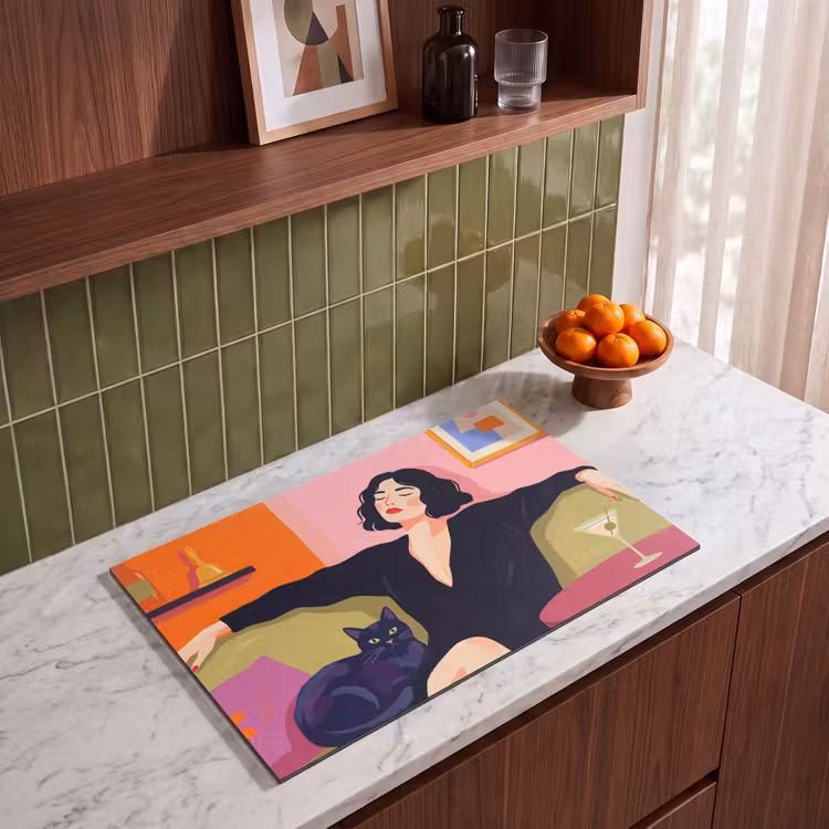 Inductie beschermer - Vrouw - Kat - Interieur - Modern - Kleurrijk — 4