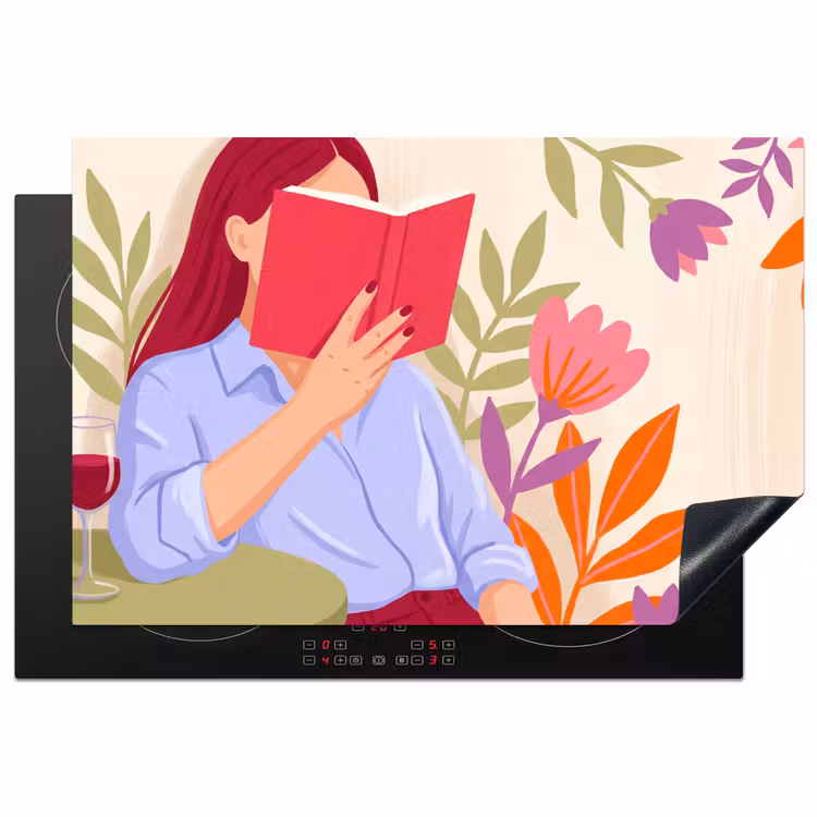 Inductie beschermer - Vrouw - Lezen - Thuis - Modern - Bloemen — 1