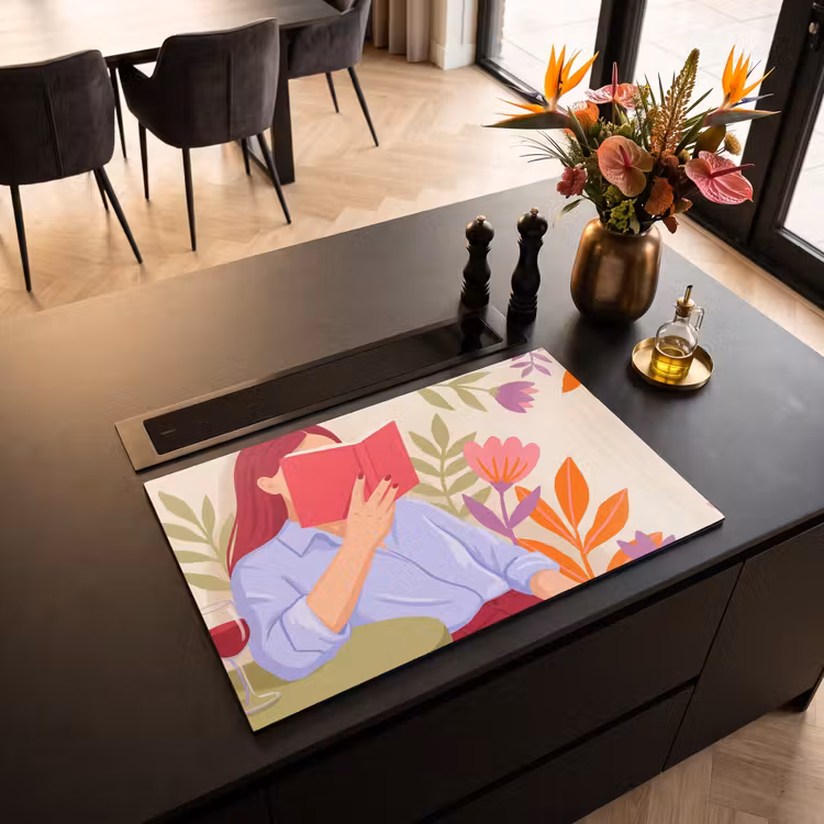 Inductie beschermer - Vrouw - Lezen - Thuis - Modern - Bloemen — 3