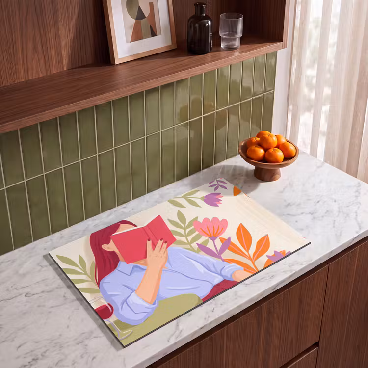 Inductie beschermer - Vrouw - Lezen - Thuis - Modern - Bloemen — 4