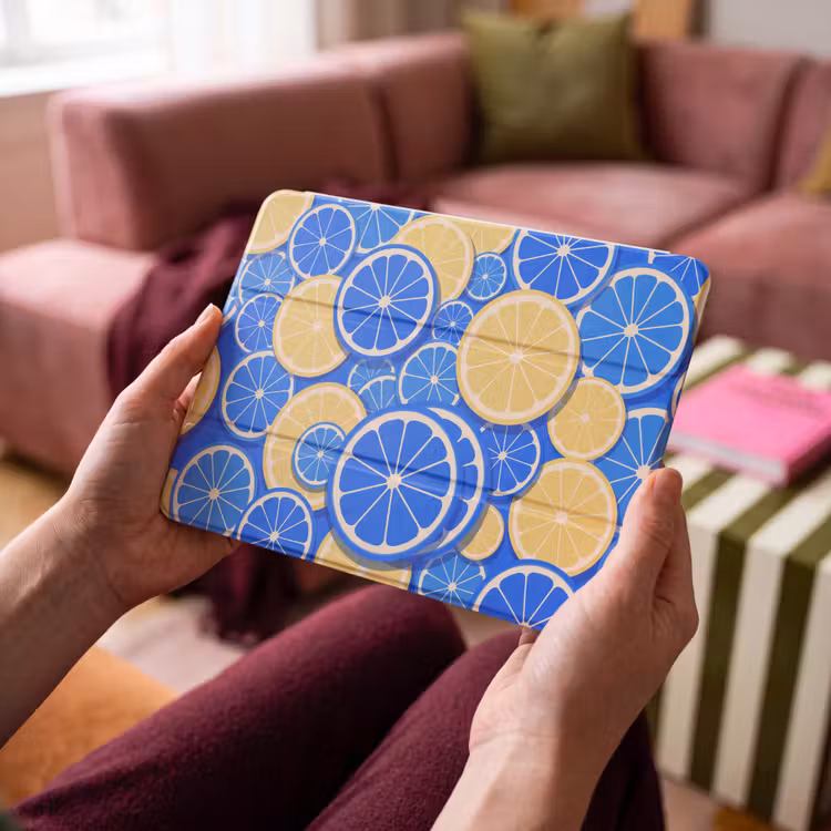 iPad hoes - Fruit - Schijven - Patroon - Modern - Blauw - Geel — 3