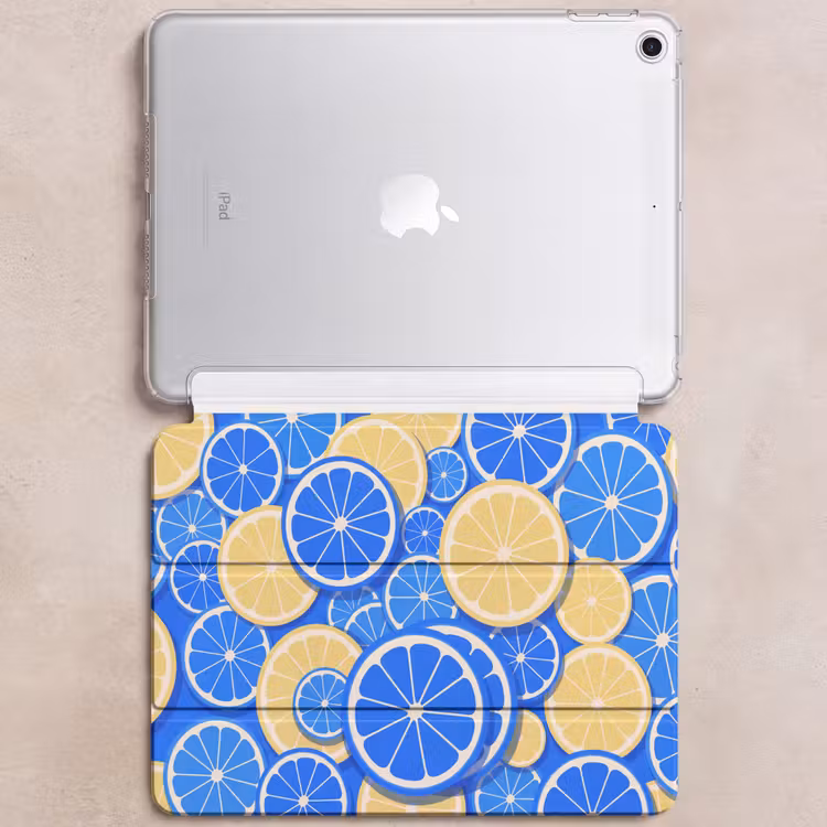 iPad hoes - Fruit - Schijven - Patroon - Modern - Blauw - Geel — 6