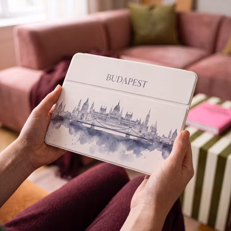 iPad hoes - Boedapest - Skyline - Architectuur - Aquarel - Blauw — 3