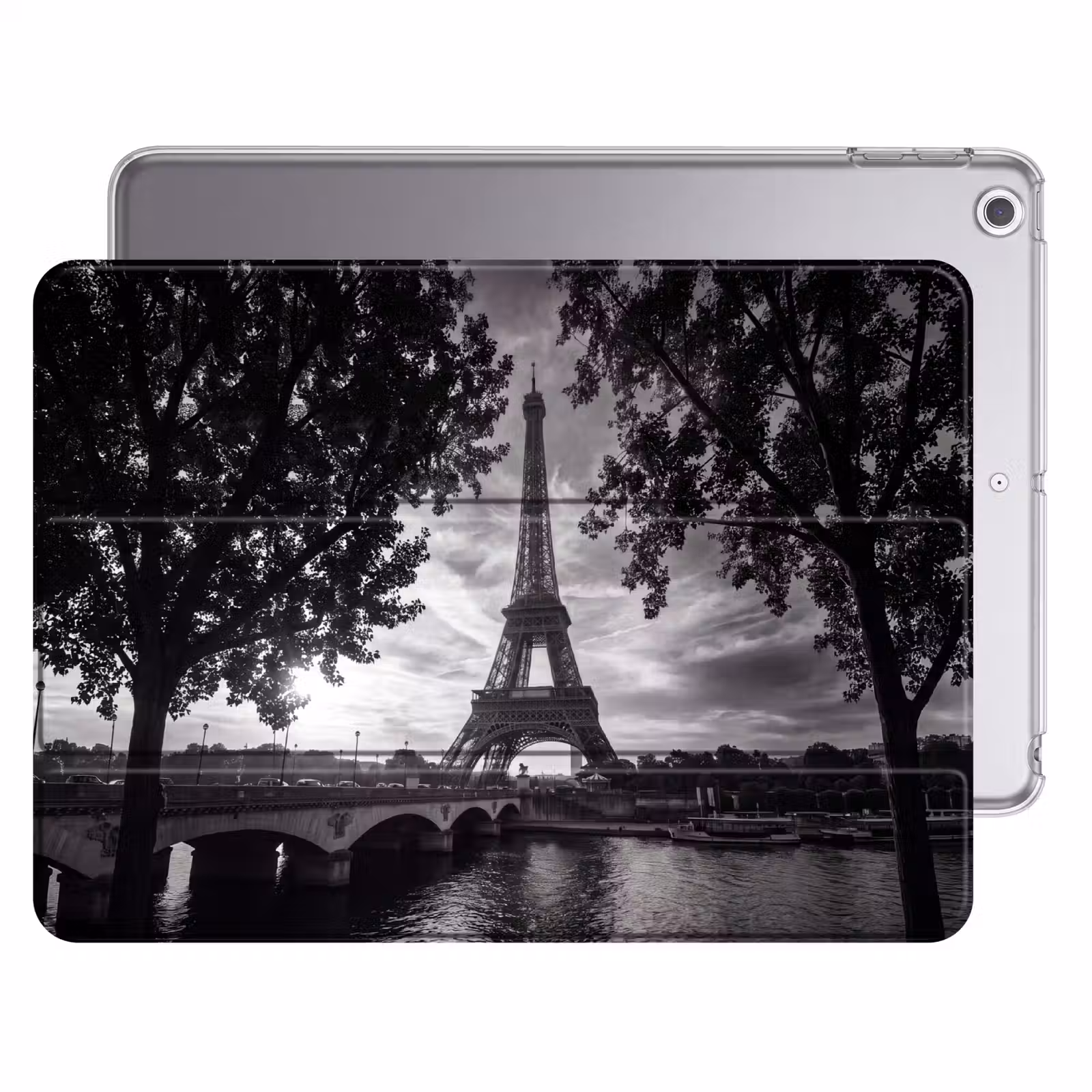 iPad hoes - Eiffeltoren - Parijs - Rivier - Architectuur - Zwart-wit — 1